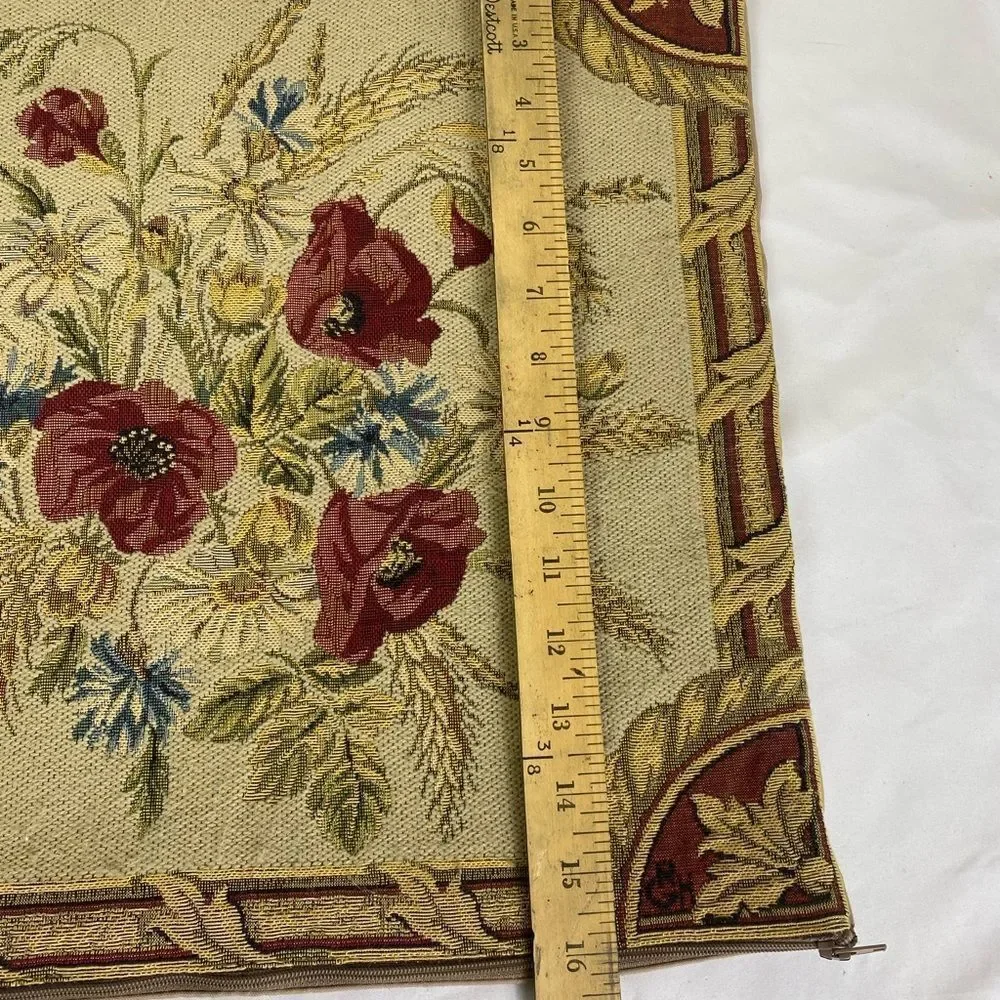 Floral Tapestry Accent Pillow Cover 50s 60s Signed GRH made in France